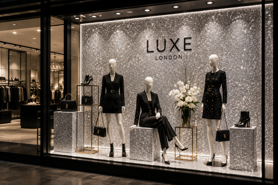 Luxury window display with glitter